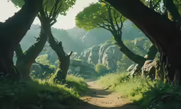there is a dirt trail in the middle of a forest