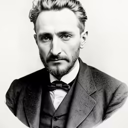 a portrait of a young man in a suit with a mustache