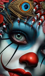a beautiful face painted in red and blue