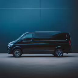 the van is sitting in an empty room