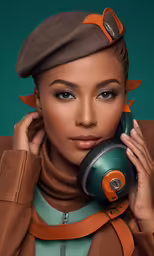 a woman is talking on a headphones