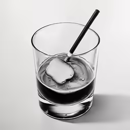an ice - cream filled cocktail in a tall glass with a black straw sticking out of the rim