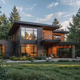 large modern house built in a lush green field