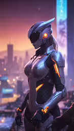 a girl in a futuristic suit in the middle of a city,woman in futuristic cyber suit with sci - opera helmet