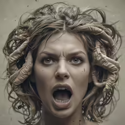woman wearing dirty hair pulling her head over her ear