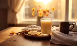 a table with some food on it near a window