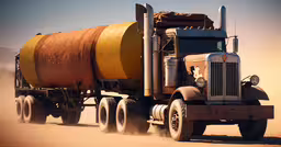 large semi truck on dirt road near desert,large semi truck with tanker equipment travelling across dusty desert