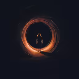 a person standing in the middle of a dark tunnel