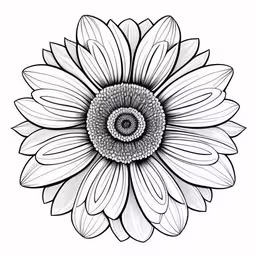 an intricate daisy flower drawn in black ink,a drawing of a sunflower