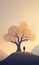 a person walking up a hill with trees behind him