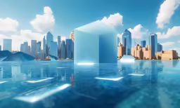 an abstract photo of the city with a pool