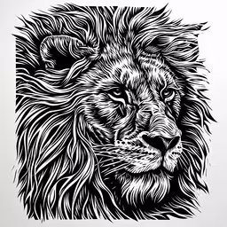 a black and white image of a lion