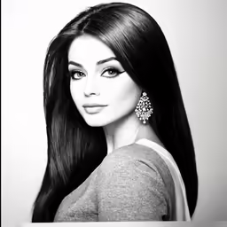 a girl with long dark hair wearing large earrings