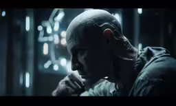 man with headphones on staring in a dark room