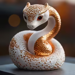 the white and gold snake is standing upright