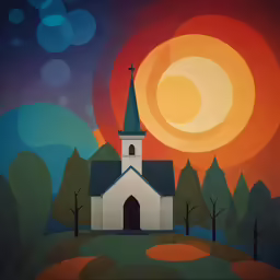 a church with a steeple at night