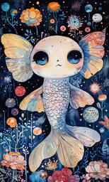 a painting of a fish with flowers around it