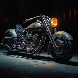 a gray motorcycle parked on top of a cement ground