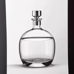 a single empty glass bottle with a chrome stopper and stopper