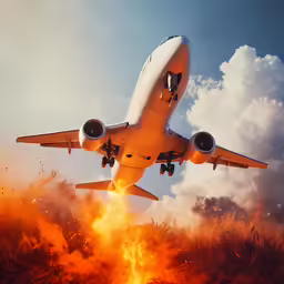 an airplane that is flying over some grass