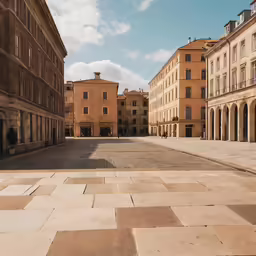 some buildings and stone walkways in a foreign country