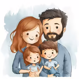 a digital illustration of a family from a portrait with a baby and dad