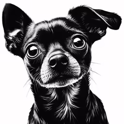 a dog with big eyes drawn in black ink