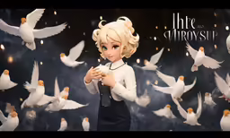 a young blonde girl holding a white bird