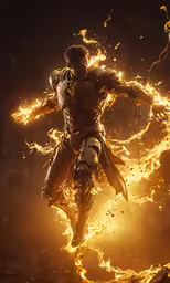 an abstract fire and fire fighter running