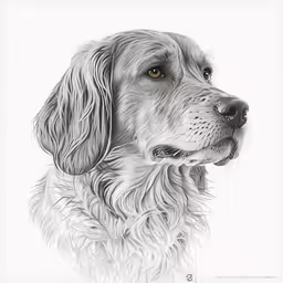 the head and shoulders of a white dog, with large eyes