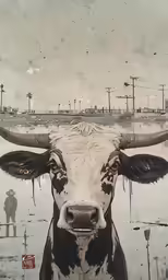 a white cow is in the water while people stand on the shore