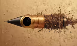 an open pencil is laying on top of dirt