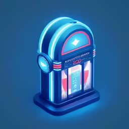 a glowing juke box against a blue background