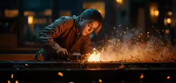 a man working on metal with a welding rod