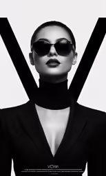 a woman wearing black clothing with glasses on