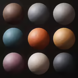seven different colored balls sit in a row