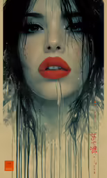 a woman with dripping hair with a bloody face