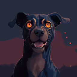 an image of a dog with yellow eyes