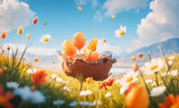 flowers sitting on the ground in a grassy area