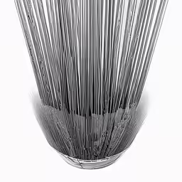 an intricate glass vase is shown with a curved design