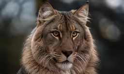 a mountain lion looking at the camera with trees behind it