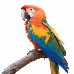 a parrot sitting on top of a branch with white background