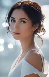 a woman that has her eyes open posing