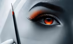 a woman with orange eyes and long eyelashes is making an eyeliner look orange