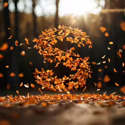 a circle is surrounded by orange leaves