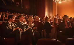 the audience looks on as two men and women seated