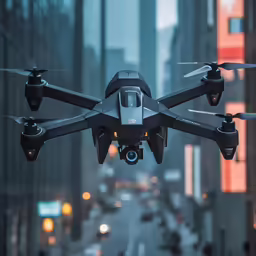 a small, black model flying in the air