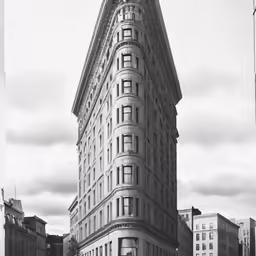 black and white photograph of flat topped building
