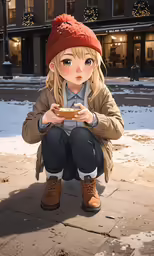 a person with a cell phone in front of a building