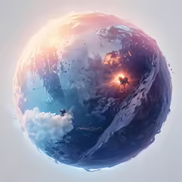 the spherical object appears to be floating above the clouds